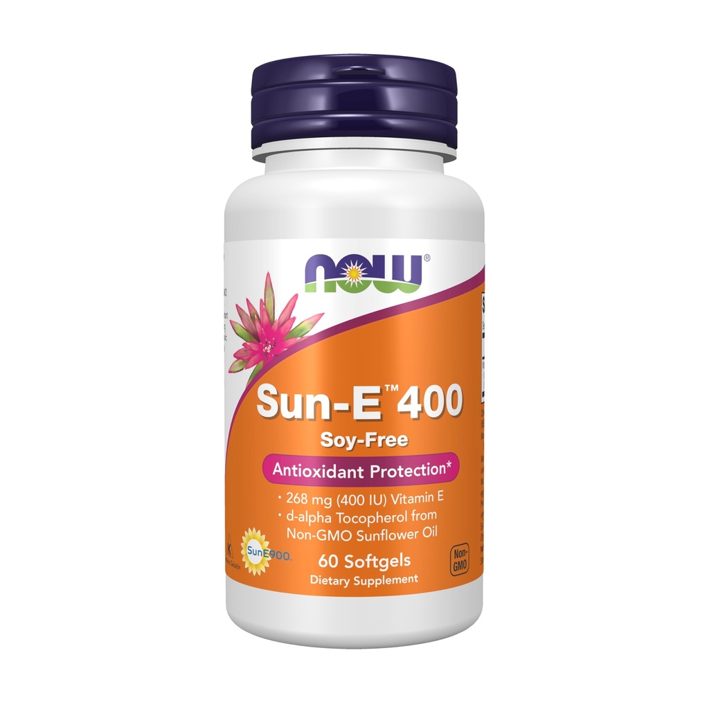 Now Foods Supplements, Sun- E ™ 400 IE med d- alfa Tocopherol fra ikke- GMO Solsikkeolie, 60 Softgels