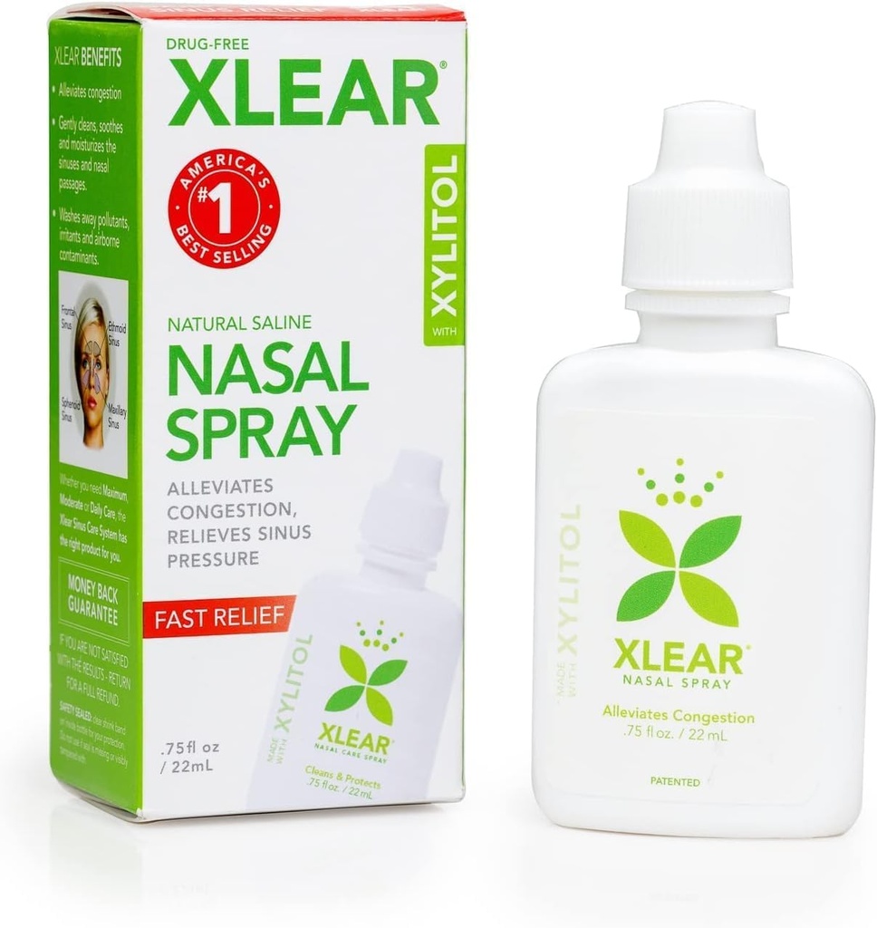 Xlear Natural Saline Nasal Spray med Xylitol, Næse moisturizer til børn og voksne, 0,75 fl oz (pakke med 1)