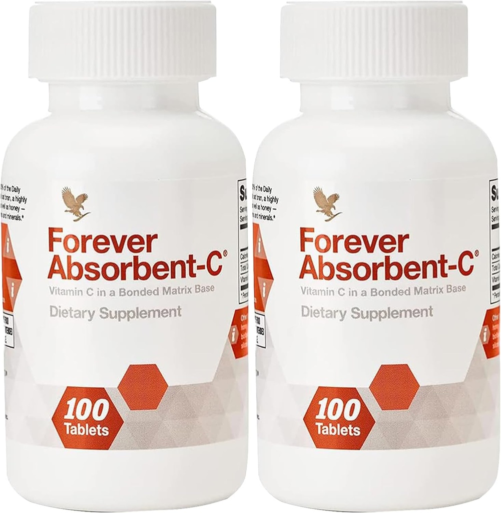 Forever Living - Absorbent- C - Orange, Honey Flavor med Havre Bran - C-vitamin til immunforsvar og hudsundhed - 100 tyggetabletter (pakke med 2)