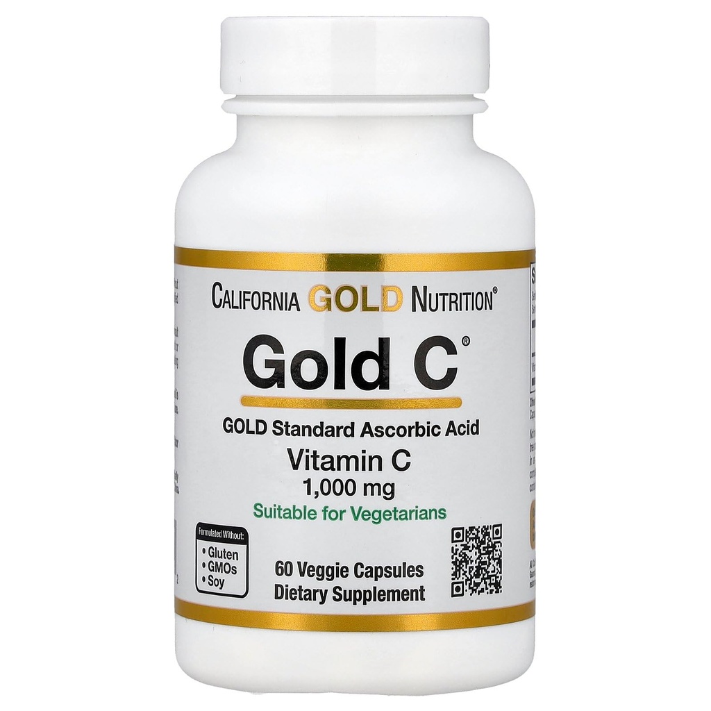 California Gold Nutrition Gold C ™, USP Grade Vitamin C, 1000 mg, 60 Veggie Kapsler