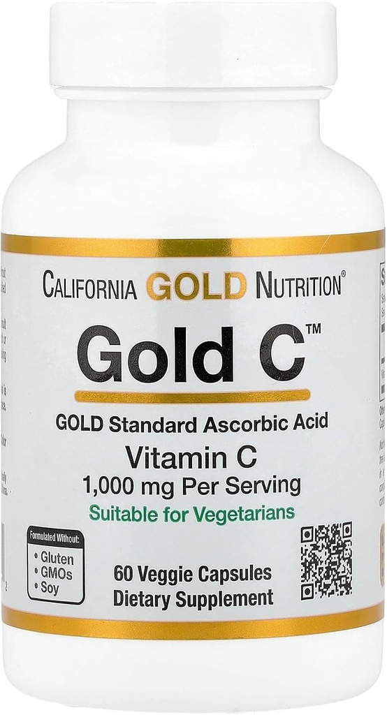 California Gold Nutrition Gold C ™, USP Grade Vitamin C, 1000 mg, 60 Veggie Kapsler