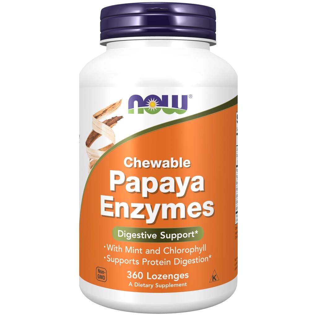 Now Foods Supplements, Papaya Enzyme med Mint og Chlorophyll, fordøjelsesstøtte *, 360 Chewable Lozenges