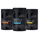 Sports Research 1250 mg Omega 3 Burpless Fish Oil - Wild Alaska Pollock - (90 Count), High Potency Vegan Vitamin C 1000mg (240 Count) + Vegan 5000iu Vitamin D med 100mcg Mk7 Vitamin K (60 Count)