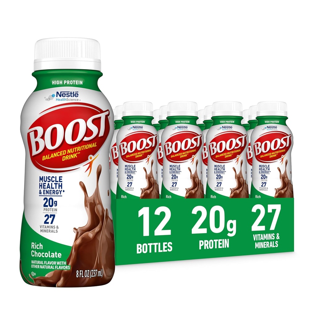 BOOST High Protein Klar til at drikke Balanced Nutritional Drink, Rich Chocolate, 8 FL OZ (pakke med 12)