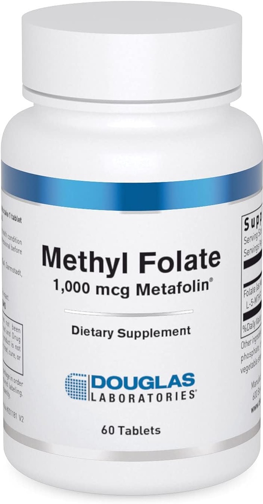 Douglas Laboratories Methyl Folate L- 5- MTHF - 1. 000 mcg Metafolin - Vitamin B Folate - Understøtter homocystein Metabolisme og fosterudvikling * - Ikke- GMO - 60 tabletter