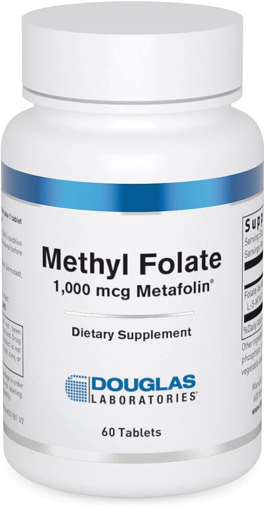 Douglas Laboratories Methyl Folate L- 5- MTHF - 1. 000 mcg Metafolin - Vitamin B Folate - Understøtter homocystein Metabolisme og fosterudvikling * - Ikke- GMO - 60 tabletter