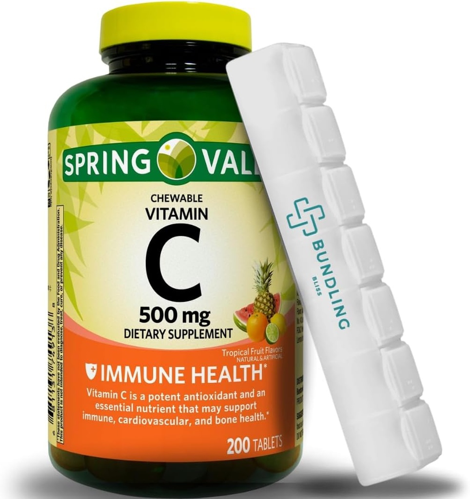C-vitamin 500mg, tyggetabletter, kosttilskud, 200 greve (omfatter Bonus Pill Organizer) - 1 pakke