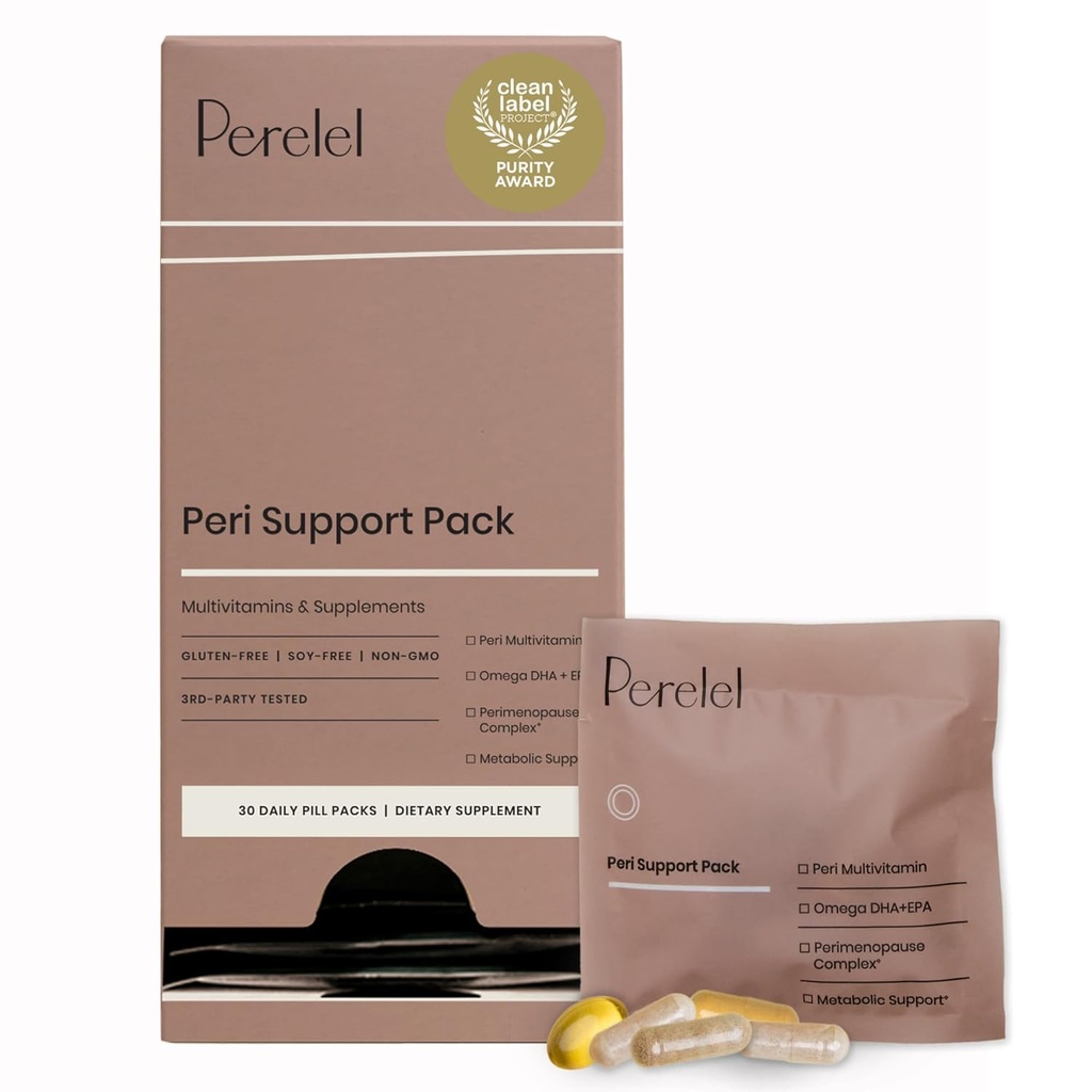 Perelel Peri Support Pack, Perimenopause Vitamins for Women, for Womens Nutrition Support & Overall Wellness, Soy & Gluten Free, Non GMO, 30 Daily Pill Packs