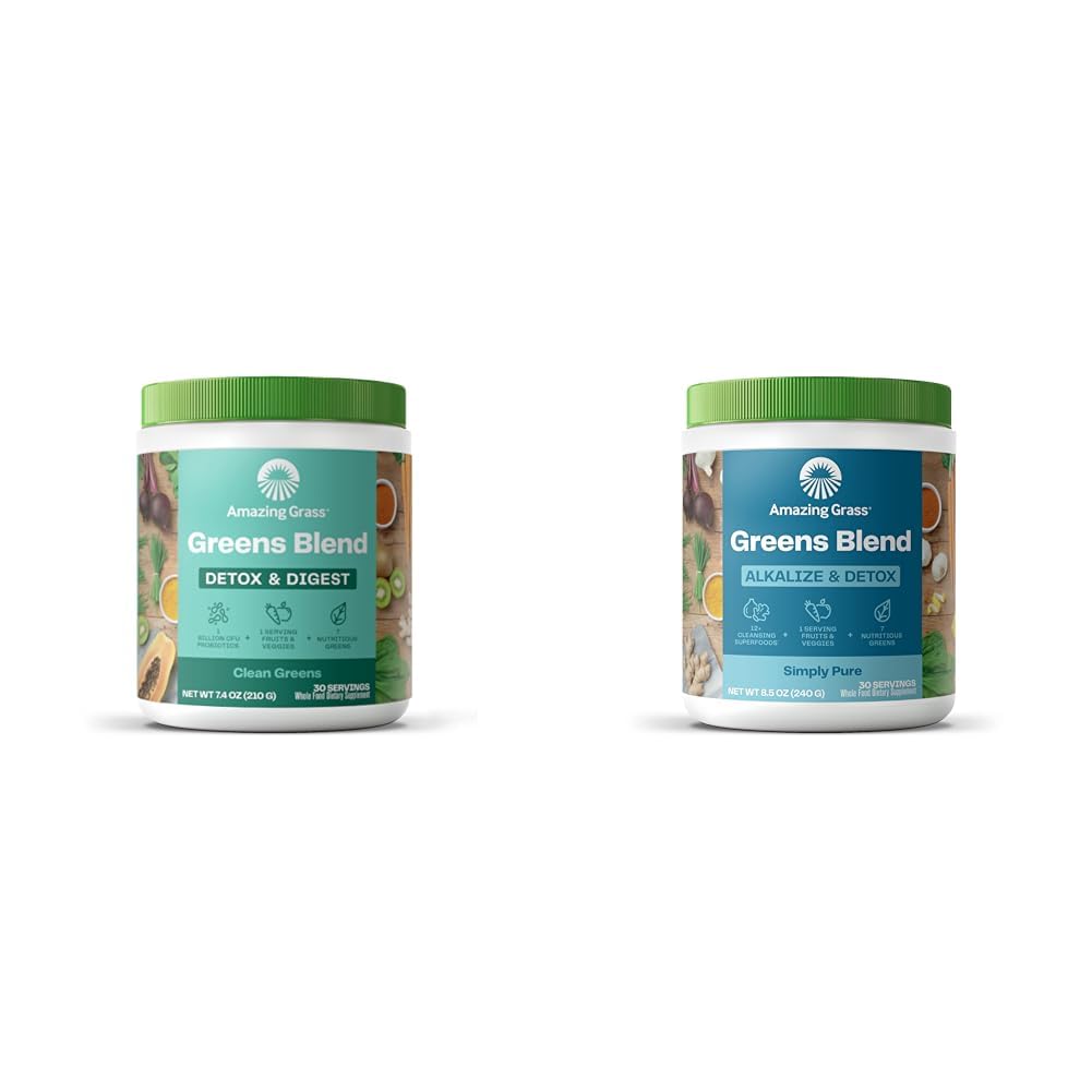 Amazing Grass Greens Blend Detox & Digest & Greens Blend Alkalize & Detox