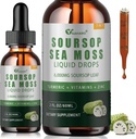 Soursop Graviola Liquid Drops med Sea Moss, Vitaminer B6 & C, Zink, Gurkemeje & Sort Pepper - Natural Soursop Leaf Extract for Immunsupport - Vegan, Non- GMO, Gluten Free, 2 Fl Oz