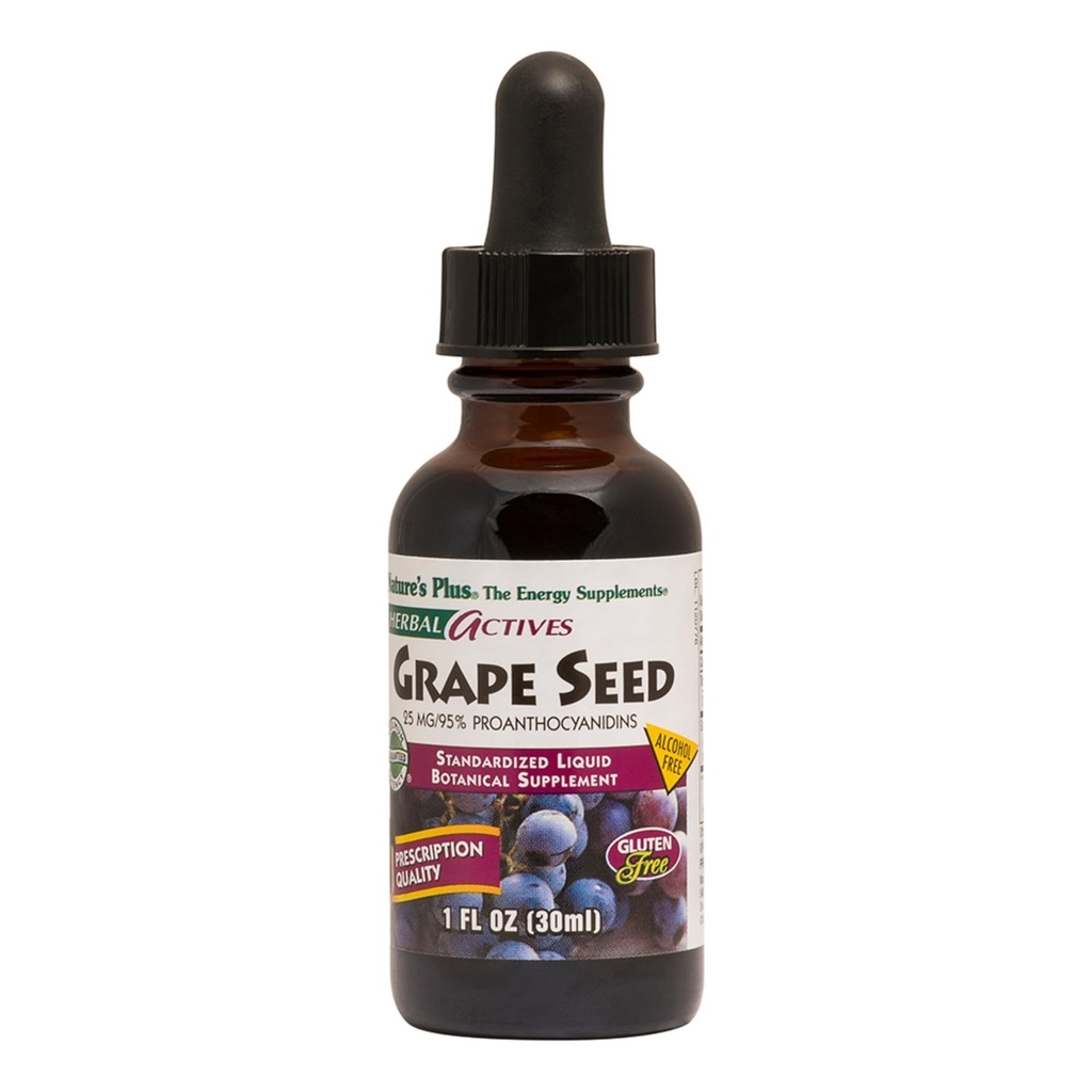 Natures Plus Herbal Actives Grape Seed 25 mg Liquid Suspension - Vegan Drops, 1 fl oz - Vegetarisk, Gluten- Free - 30 Servere
