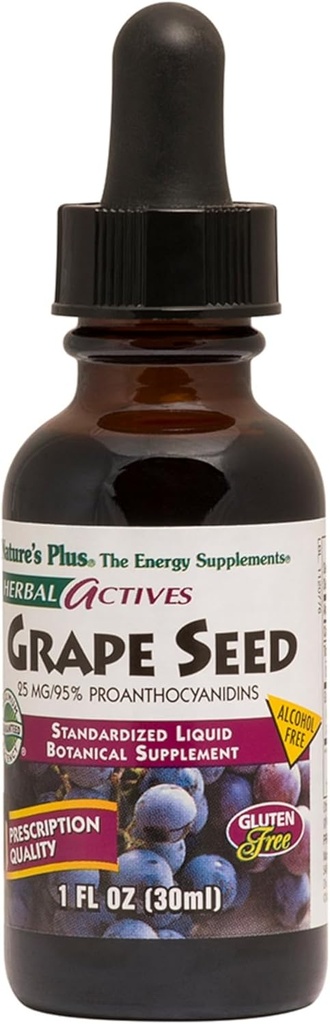 Natures Plus Herbal Actives Grape Seed 25 mg Liquid Suspension - Vegan Drops, 1 fl oz - Vegetarisk, Gluten- Free - 30 Servere