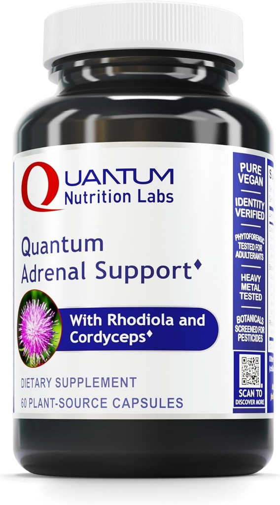 Quantum Nutrition Labs Quantum Adrenal Support - Adrenal Health Support Support, Support for Træthed og fremme Calmness, Adrenal Gland Vitaminer, Rhodiola Rosea, Økologisk - 60 Veganske Kapsler