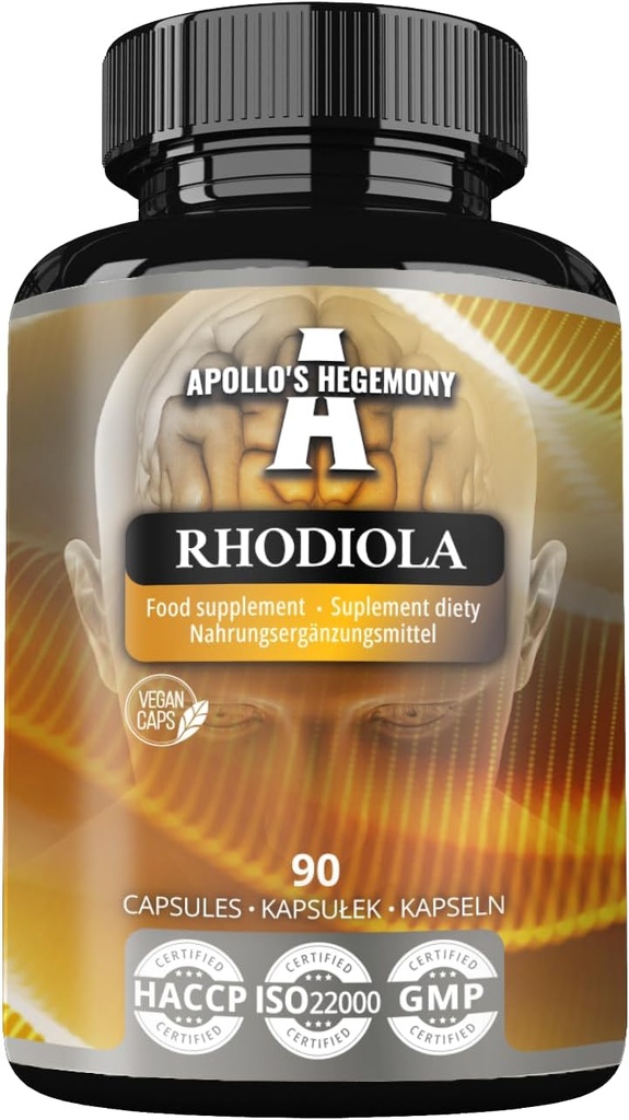APOLLO 'S HEGEMONY Rhodiola Rosea 500 mg per kapsel - 90 Veganske kapsler - Uddrag Standardiseret til 3% Salidroside - Energi og Stamina Booster - Kost Supplement