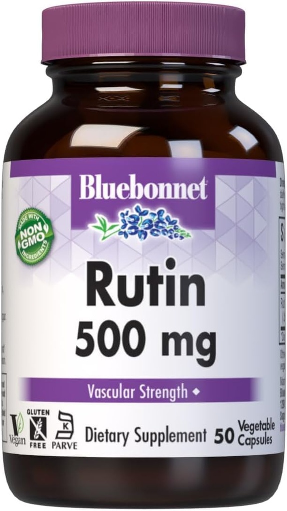Bluebonnet Nutrition Rutin 500mg (Sophora Japonica) Antioxidant Bioflavonoid til vaskulær støtte * Vegan, Glutenfri, Soy- Free - Plant- baseret Rutin supplement - 50 Vegetabilske kapsler