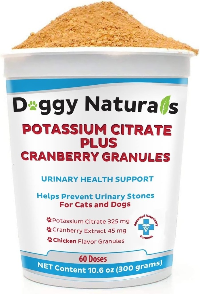 Kalium Citrate Plus Cranberry Granules 300gm for katte og hunde - Urinære Tract Support-Hjælper Deter Dannelse af Calcium Oxalate Stones - Deters Bregen & Nyre Stones (Lavet i USA)