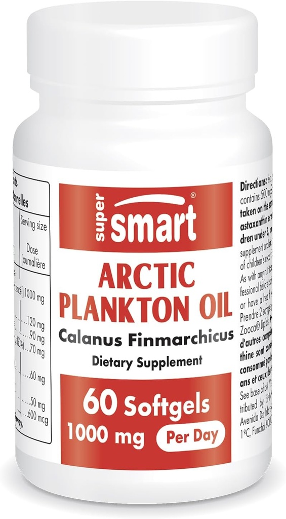 Supersmart - Arctic Plankton Oil 1000mg per dag (Patenteret) - Greater Nutrition Than Fish & Krill Oil Supplement - med Omega-3 Fedtsyrer, EPA, DHA & SDA; Non- GMO & Gluten Free - 60 Softgels