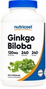 Nutricost Ginkgo Biloba 120mg, 240 kapsler - Ekstra styrke Ginkgo Biloba Extract - Gluten Free & Non- GMO