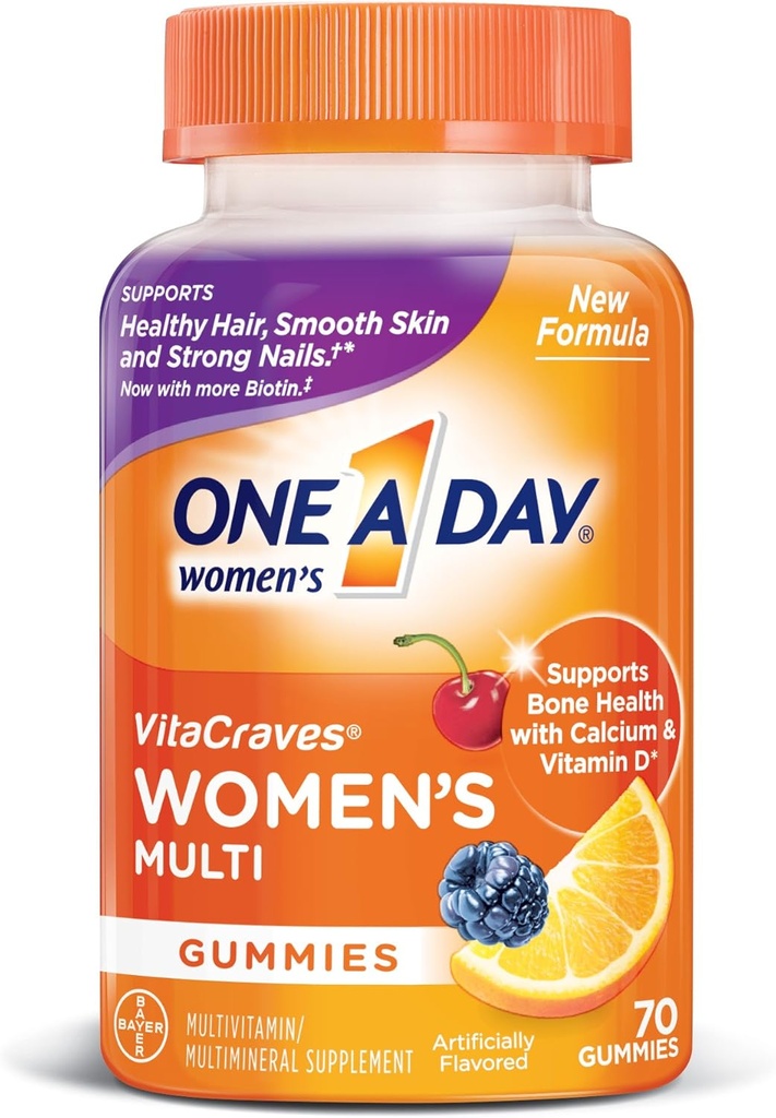 En dag kvinders VitaCraves Multivitamin Gummies, tillæg med vitamin A, C-vitamin, D-vitamin, E-vitamin og zink til immunforsvar *, Calcium & mere, 70 tæller