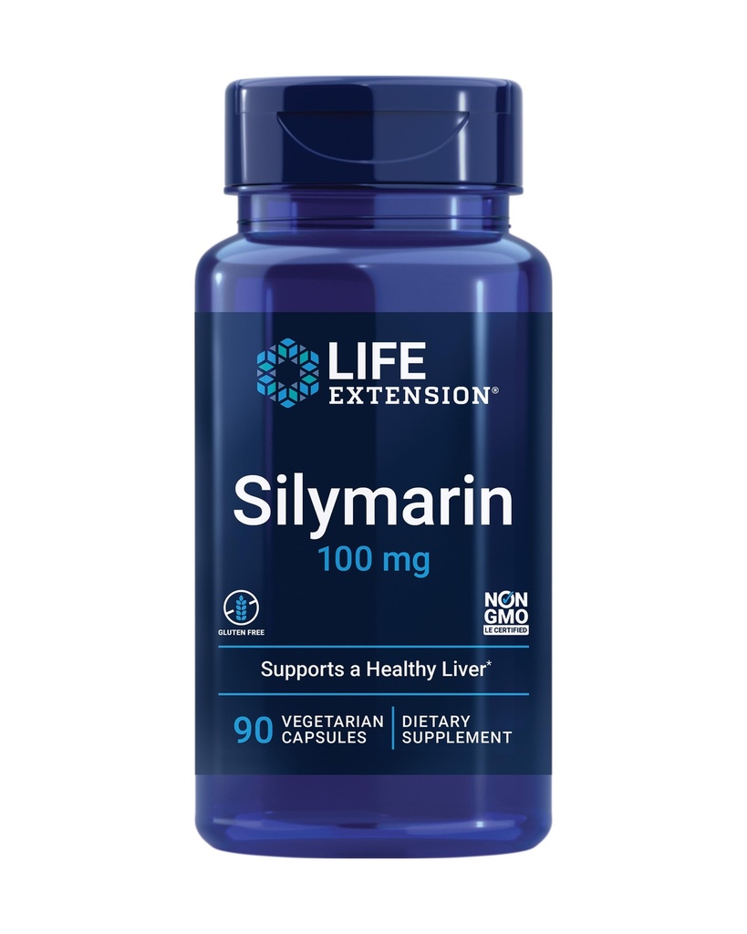 Life Extension Silymarin - Milk Thistle Extract - Understøtter leversundhed - Gluten- Gratis, Non- GMO, Vegetar - 90 Kapsler