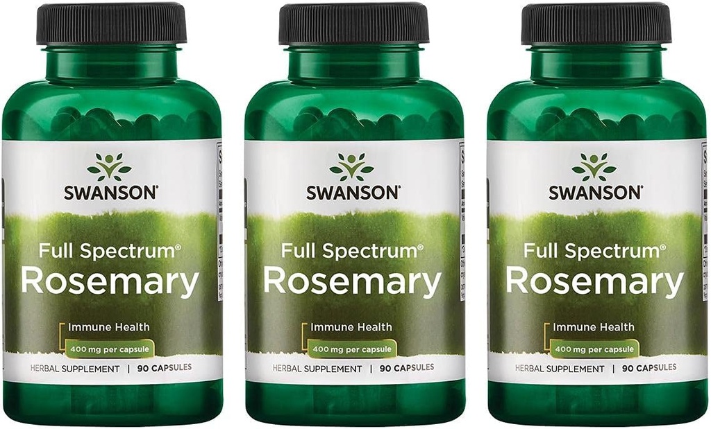 Swanson Full Spectrum Rosemary - Herbal supplement Fremme immunforsvar - Naturformel til at hjælpe med at forsvare Kroppen & Støtte Samlet Wellness - (90 kapsler, 400mg hver) 3 pakke