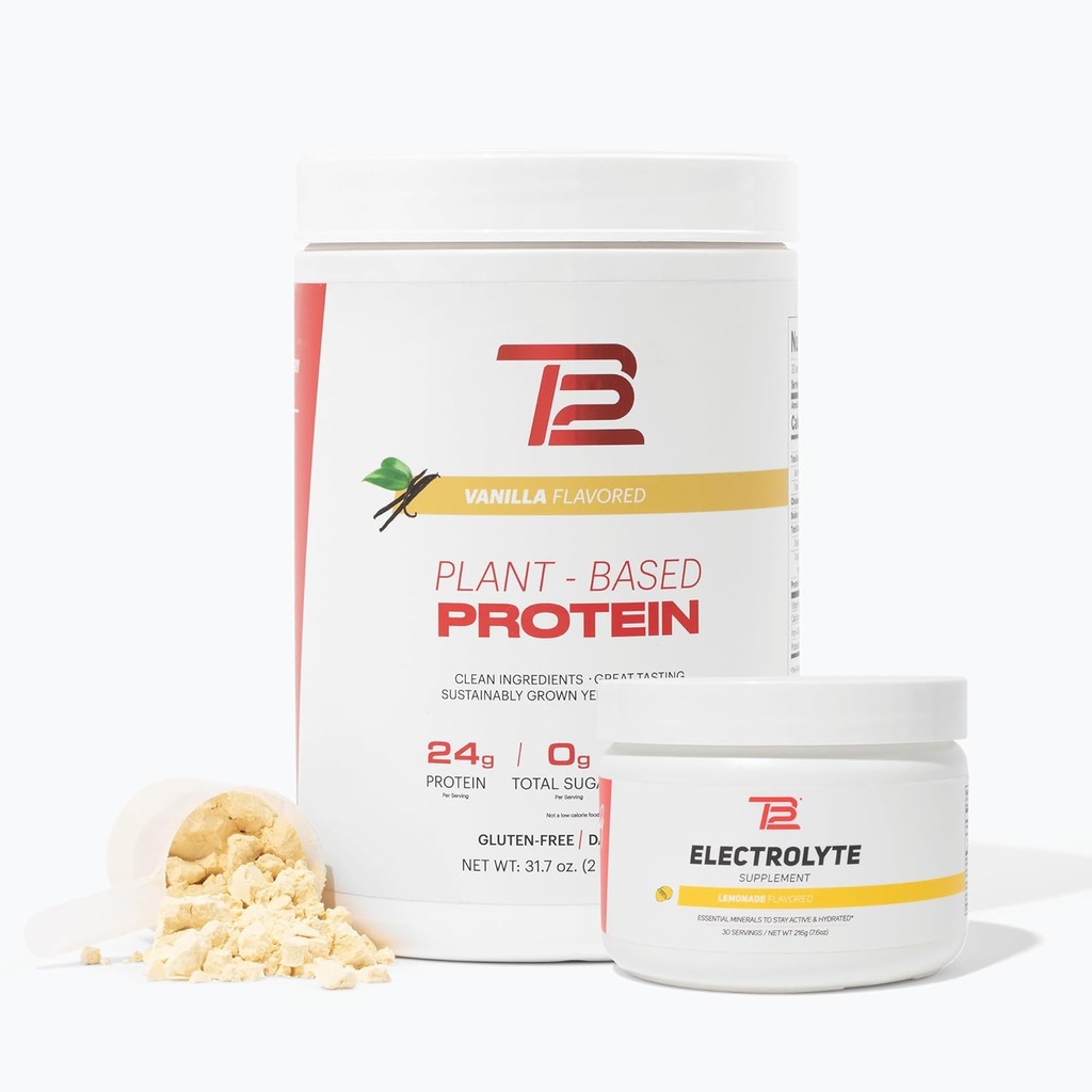 TB12 Plant Based Strength & Hydration Bundle (Vanilla Protein Powder & Lemonade Electrolytes), Support Muscle Recovery & Hydration, Dairy Free, Non- GMO, Soy- Free