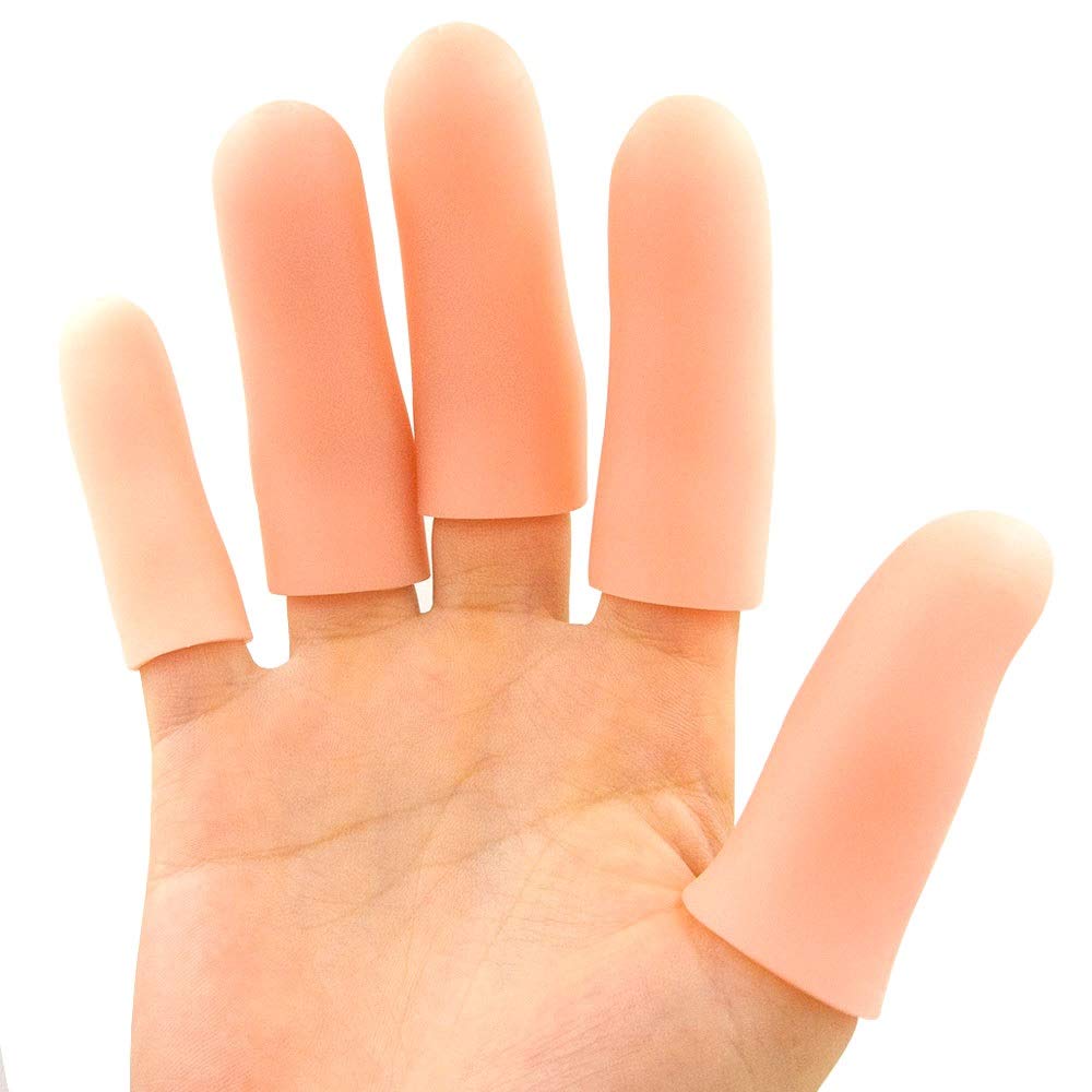 JKare store Finger Cots, 10 Pack Silicone Finger Sleeves Støtte til Trigger Finger & Gigt - Dækker Protector for Cracked, Corn & Callus Pain Relief