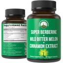 Ultra High Strength 4- In-1 Super Berberine Patenteret GlucoVantage + Wild Bitter Melon + Cinnamon Extract + Chrom Picolinate Vegan Kapsler. Stort supplement til support eftermåltid spikes og energi