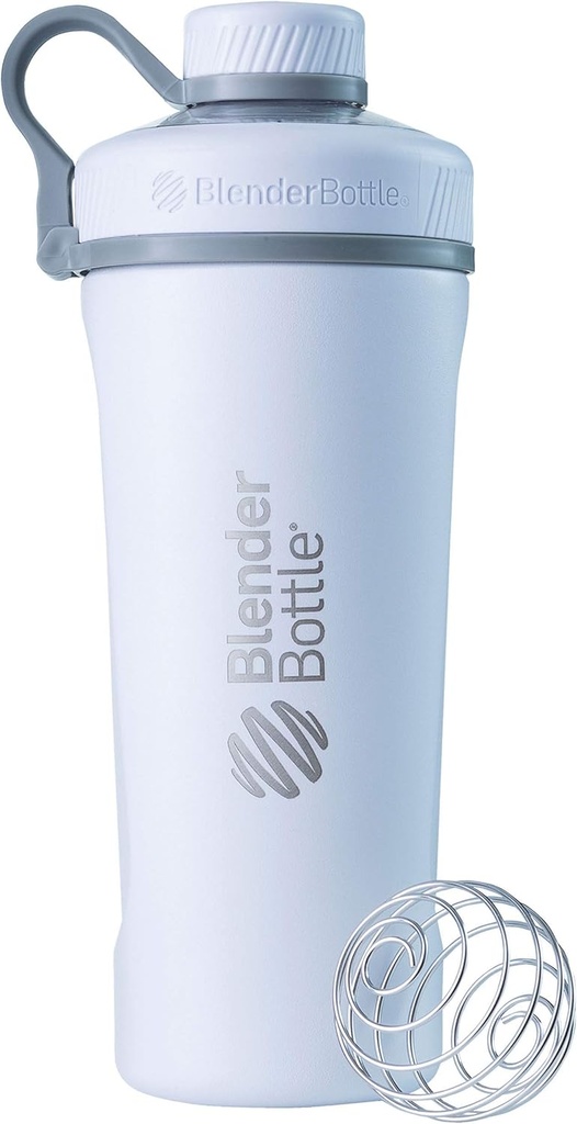 BlenderFlaske Radian Shaker Cup isoleret rustfrit stål vandflaske med wire whisk, 26 -Ounce, Matte White