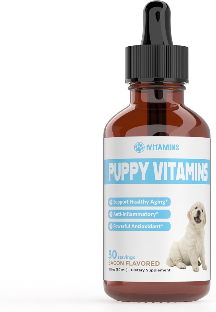 Puppy Vitamines Measures 124; Puppy Supplements Measures 124; Puppy Vitaminer for små hunde Measures 124; Puppy Vitamines Large Breed Measures 124; Puppy Multivitamin Measures 124; Puppy Vitaminer og Supplements Measures 124; Flydende Puppy Vitaminer Measures 124; 1 fl oz: Bacon Flavor