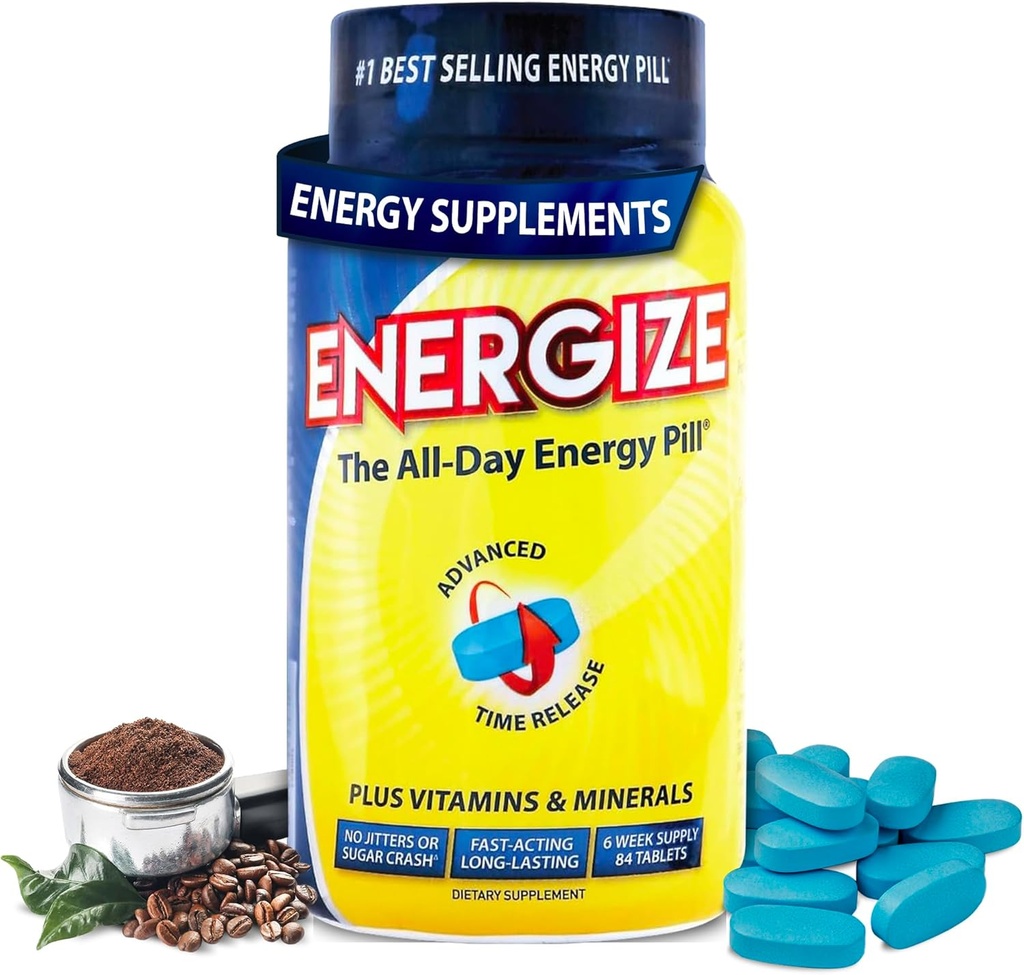 iSatori Energize Caffeine Pills - Fast Acting All-Day Energy Supplement with Time Release Caffeine & Natural Nootropic Support - No Jitters or Crash - Energy Vitamins for Men and Women - (84 Tablets)
