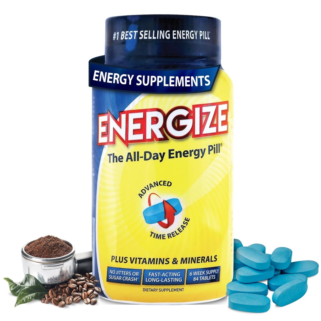 iSatori Energize Koffein Pills - Hurtig fungerende All- Day Energy tillæg med tidsudløsning Koffein & Natural Nootrope Support - Ingen Jitters eller Crash - Energivitaminer til mænd og kvinder - (84 tabletter)