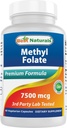 Bedste Naturals Methyl Folate 7500 mcg (7.5mg) (Mest bio- tilgængelige) Veggie Capsule - Understøtter celledannelse vækst funktion, hjerne, hukommelse, kardiovaskulær sundhed, 60 greve