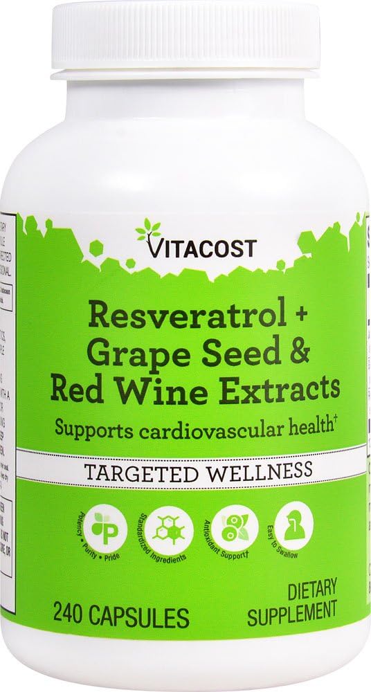 Vitacost Resveratrol + Grape Seed & Red Wine Ekstrakter -- 240 Kapsler