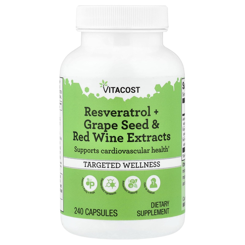 Vitacost Resveratrol + Grape Seed & Red Wine Ekstrakter -- 240 Kapsler