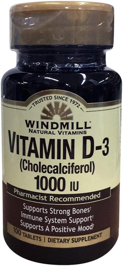 Windmill Natural Vitamin D-3 Cholecalciferol 1000IE Kosttilskud 100 tabletter (pakke med 2)