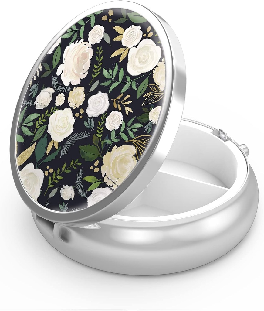 Pill Box 3 Segment Lille Pill Case, Portable for Pocket eller Purse Pill Organizer Pill Container Holder til at holde vitaminer, medicin, fiskeolie og kosttilskud (Elegant blomster)