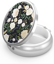 Pill Box 3 Compartment Small Pill Case,Portable for Pocket or Purse Pill Organizer Pill Container Holder to Hold Vitamins, Medication, Fish Oil and Supplements(Elegant Flowers)