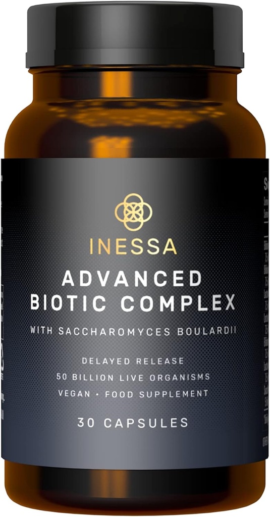 Inessa Advanced Biotic Complex - 50 milliarder CFU Probiotika til kvinder fordøjelsesfremmende, Gut sundhed med forsinket udgivelse - 7 Strein Dairy Soy Gluten Free Probiotic Supplement - 30 Veganske kapsler til mænd og kvinder