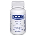 Ren indkapsling Folat 1000 - Metafolin L- 5 - MTHF - Heart Health Supplement * - Folate Supplement - Non- GMO & Gluten Free - 90 Kapsler