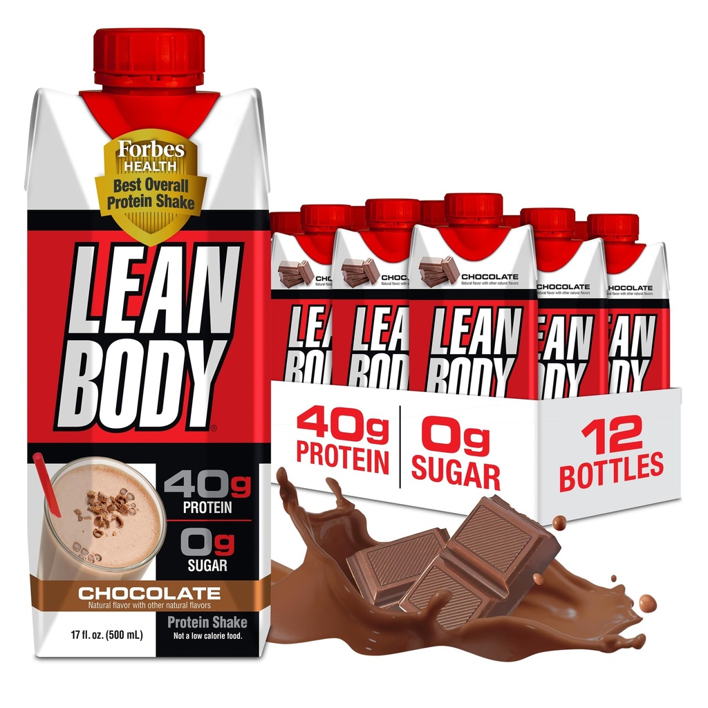 Lean Body Ready- to- Drink Chocolate Protein Shake, 40g Protein, Whey Blend, 0 Sugar, Gluten Free, 22 Vitamin & Minerals, LABRADA, 17 Fl Oz (Pack of 12)