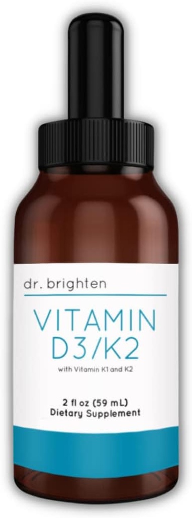 Dr Brighten Vitamin D3 / K2 - Højt koncentreret Væske D3 K2 dråber - Kosttilskud for stærk immunsystem og ben sundhed, 2 Fl Oz