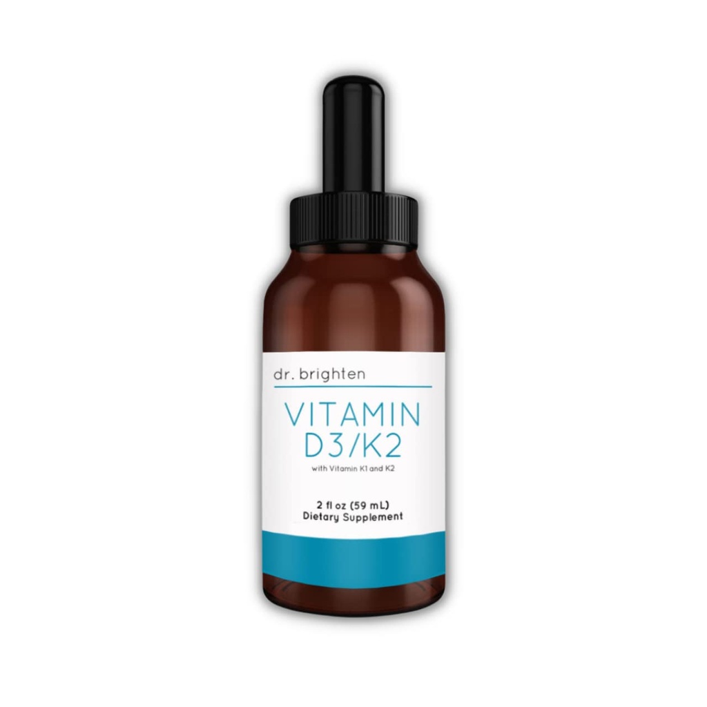 Dr Brighten Vitamin D3 / K2 - Højt koncentreret Væske D3 K2 dråber - Kosttilskud for stærk immunsystem og ben sundhed, 2 Fl Oz