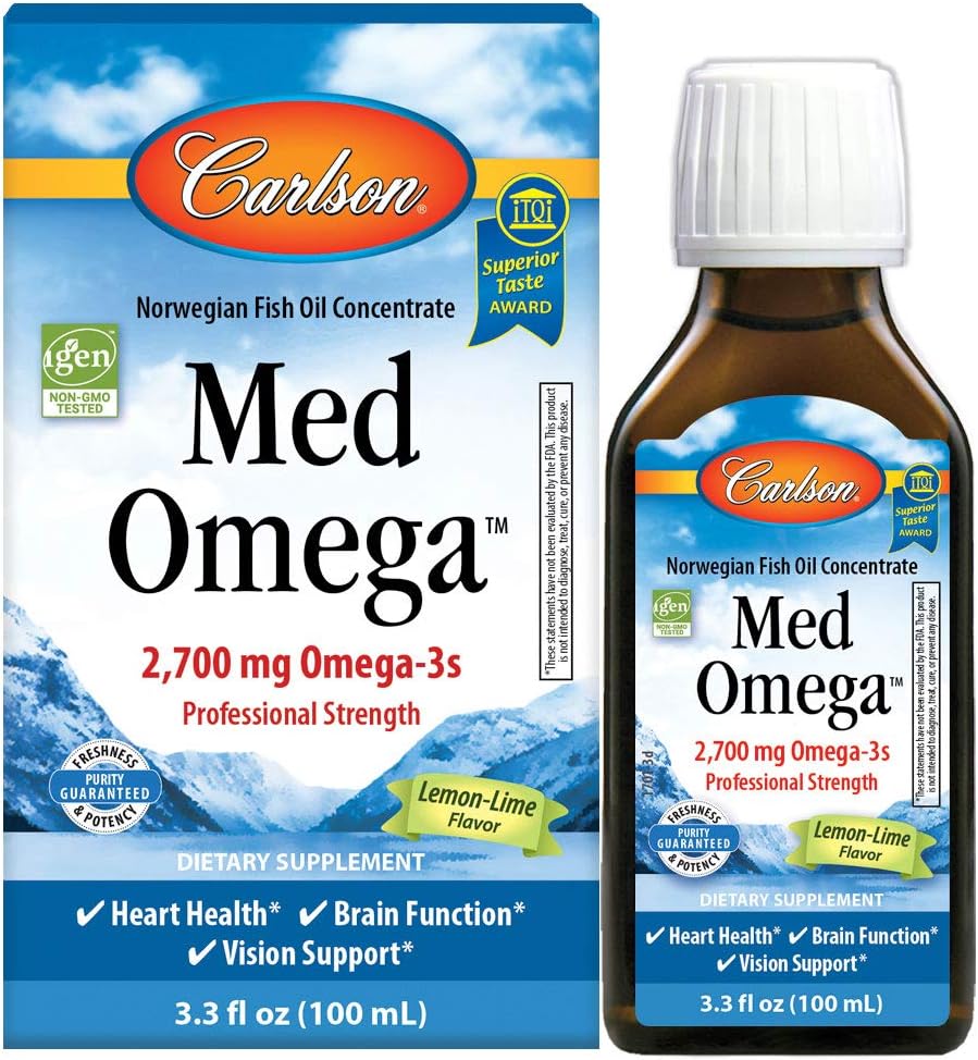 Carlson - Med Omega, 2700 mg Omega- 3s Professional Strength, Heart, Brain & Vision Support, Wild fanget & bæredygtigt sourced, Lemon- Lime, 100 ml