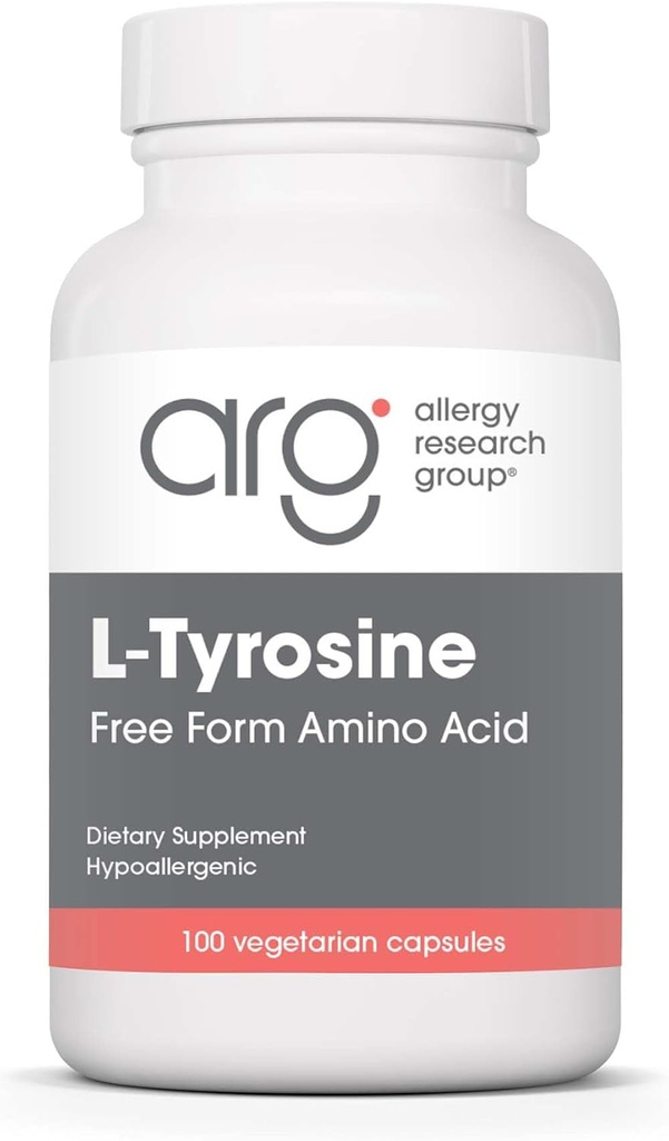 Allergy Research Group L-Tyrosine - Brain Support, Hormone Precursor, Free Form Amino Acid, 500mg Supplement, Thyroid Support Capsules - 100 Count