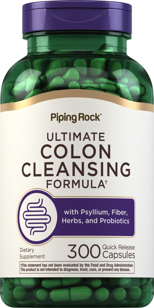 Piping Rock Colon Cleanse Pills | 300 Quick Release Capsules | Herbal Detox Supplement | Super Formula for Men and Women | with Psyllium, Fiber, and Probiotics | Non-GMO, Gluten Free