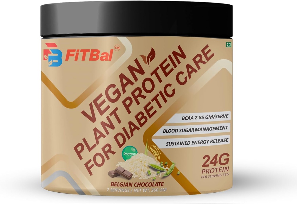 Belgisk chokolade Vegan Plant Protein Powder for Diabetic Care 250 Gram (7 Servere) Servering Quantity- 33G 24G Protein Per Servering, Glutamin - 3,32 Gm