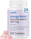 Curist Fexofenadine Hydrochlorid 180 mg (200 tabletter) Non Drowsy Allergy Medicin - 24 timers Alle dage Allergi Relief for Runny Næse, Itchy Eyes, & Hals - Allergy Relief Tablets (200 tæller)