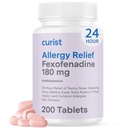 Curist Fexofenadine Hydroklorid 180 mg (200 tabletter) Non Drowsy Allergi Medicin - 24 timer Alle dage Allergi Relief for Runny Næse, Itchy Eyes, & Halsen - Allergy Relief Tablets (200 Tæl)