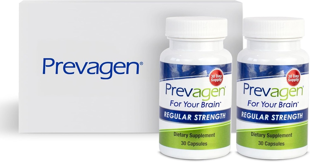 Prevagen 10mg, 2 flasker med 30 kapsler, regulær styrke 30 Ct med Attraktiv og stakbar Prevagen opbevaringsboks